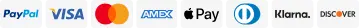 VISA, MasterCard, PayPal, Amex, Apple Pay, Diners, Klarna, Discover
